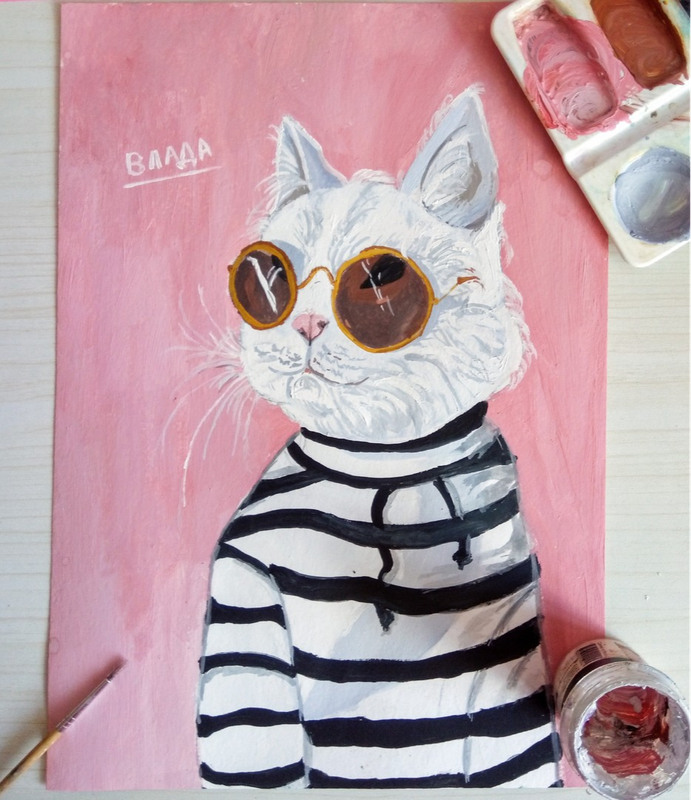 Детский рисунок - Стильный кот