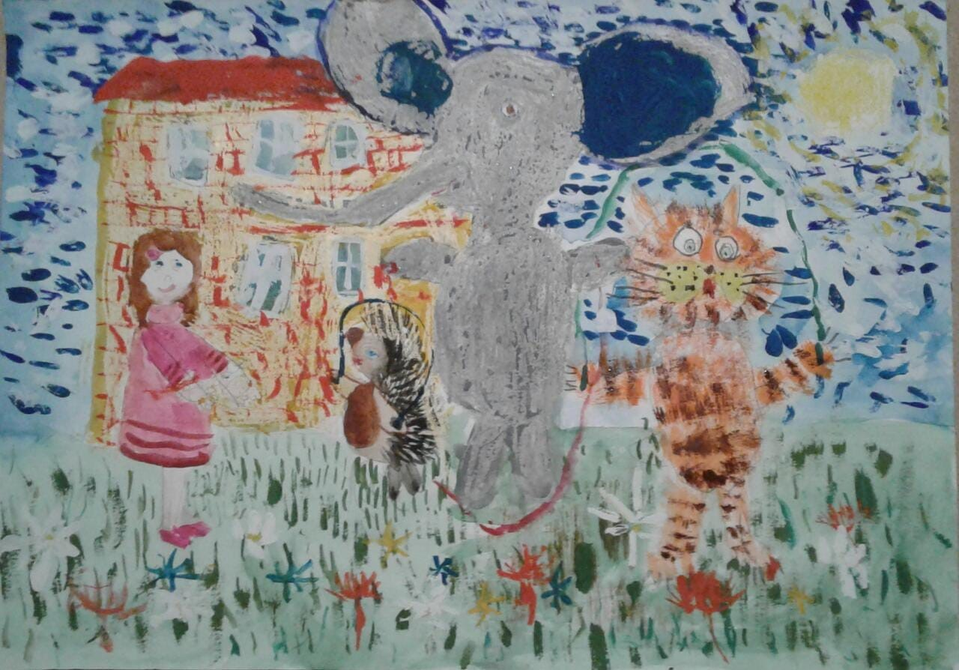 Детский рисунок - Школа для зверят