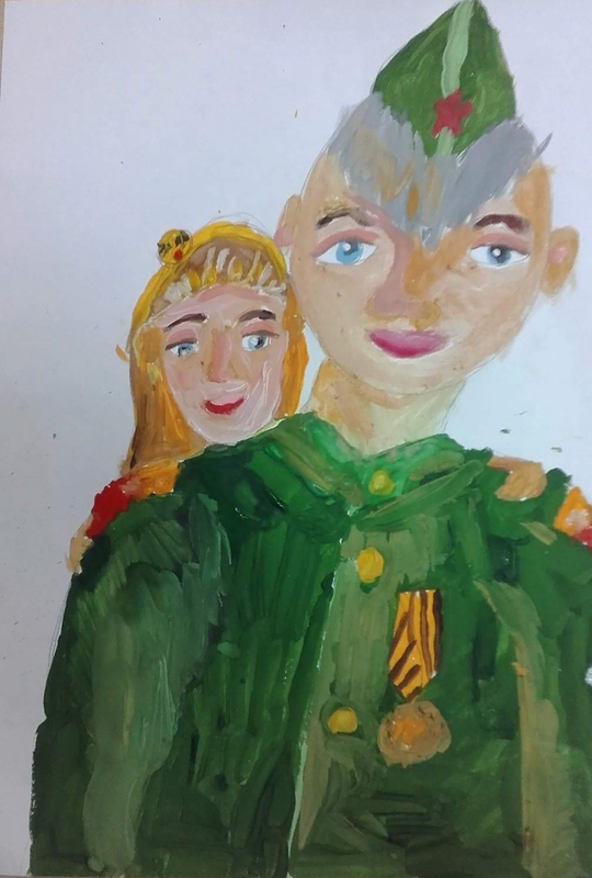 Детский рисунок - Я и мой прадедушка