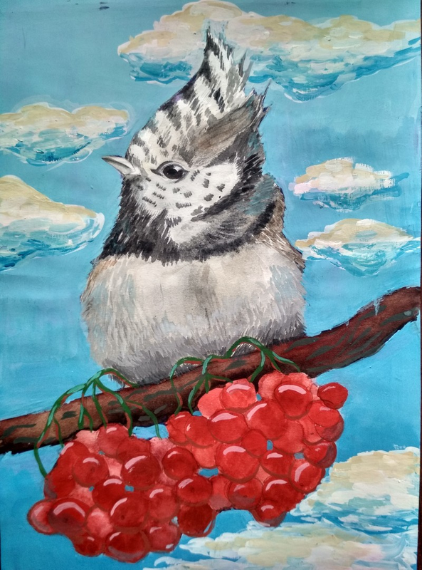 Детский рисунок - Зимняя птица