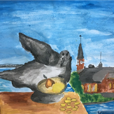 Рисунок "Чайка желаний в Рыбной деревне" на конкурс "Конкурс детского рисунка “Города - 2018” вместе с Erich Krause"