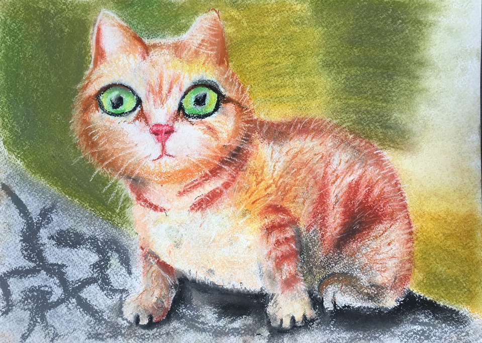 Детский рисунок - Котик на дереве