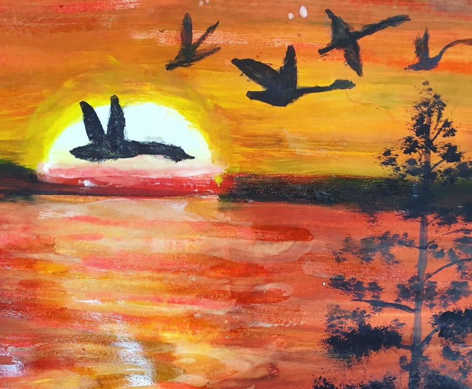 Детский рисунок - Гуси летят в Тибет