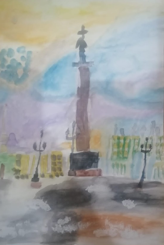 Детский рисунок - Город с открытки