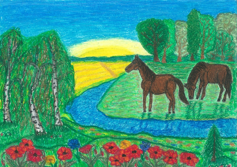 Детский рисунок - Летнее утро на Дону