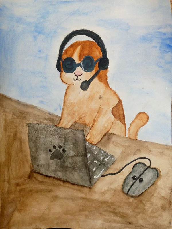Детский рисунок - Котэ в сети