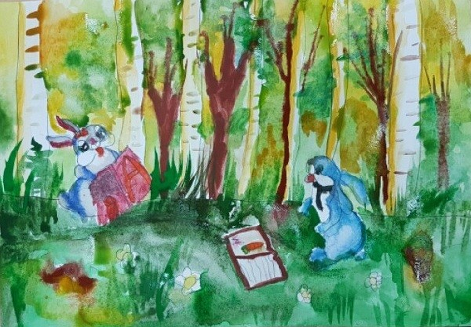 Детский рисунок - школа зайчат