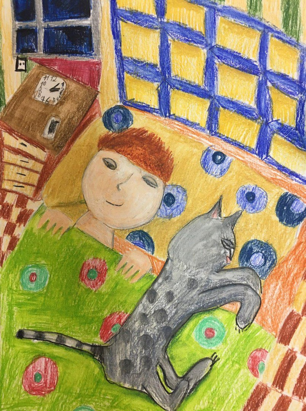 Детский рисунок - Я и мой котик