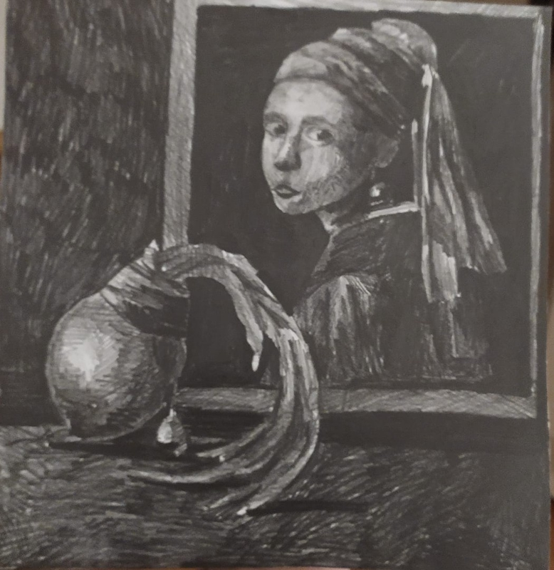 Детский рисунок - лук с серьгой