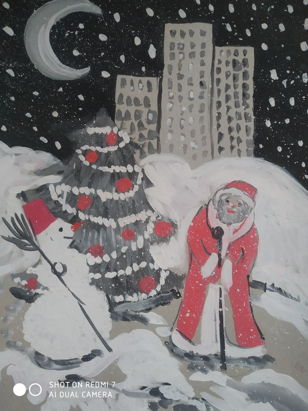 Детский рисунок - Новогодняя ночь