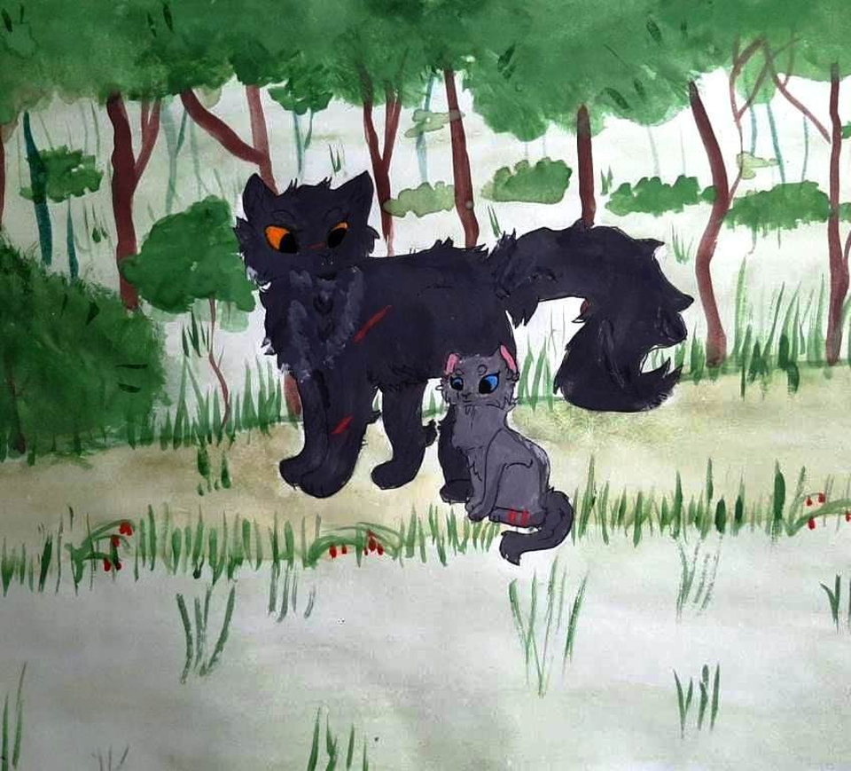 Детский рисунок - коты-воители