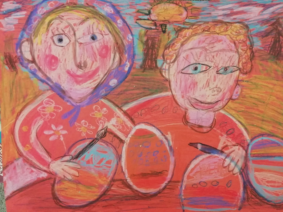 Детский рисунок - у бабушки