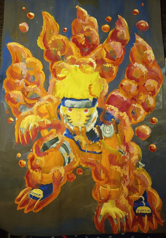 Детский рисунок - Наруто в покрове хвостатого