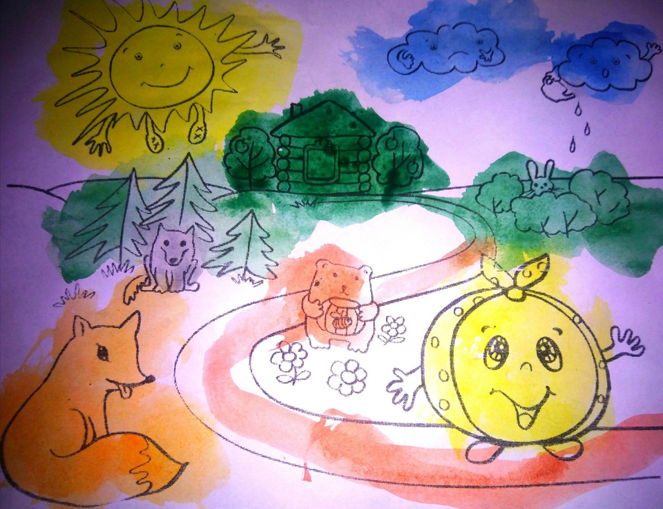 Детский рисунок - Колобок