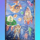 Рисунок "Космическая прогулка" на конкурс "Конкурс детского рисунка "Рисовашки - 1-6 серии""