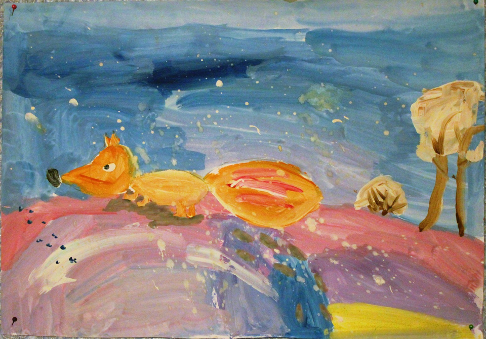 Детский рисунок - По следам зайца