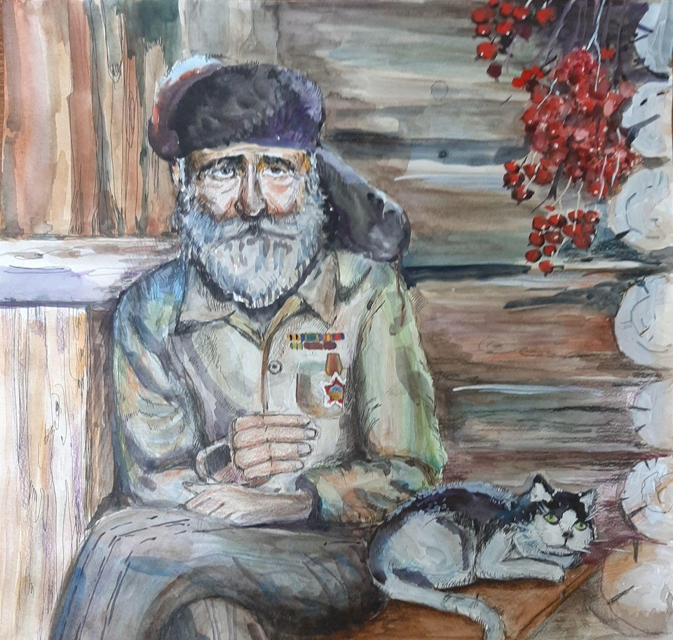 Детский рисунок - Прадедушка ветеран