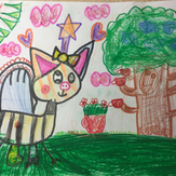 Рисунок "Волшебная зверюшка и живое дерево" на конкурс "Конкурс детского рисунка “Невероятные животные - 2018”"