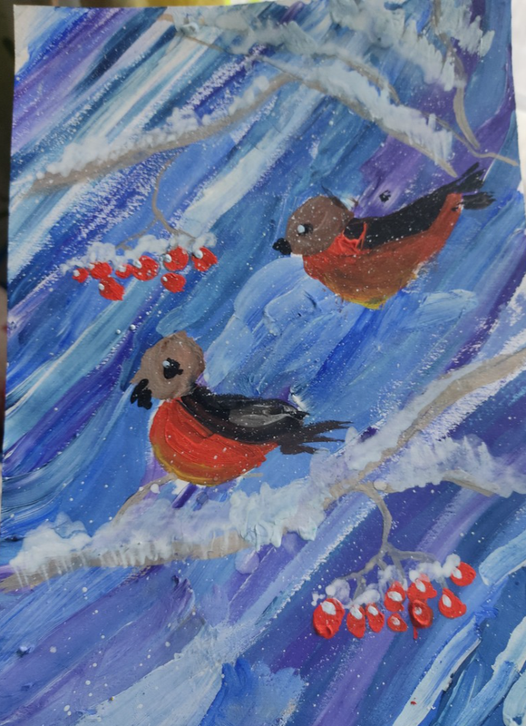 Детский рисунок - Снегири