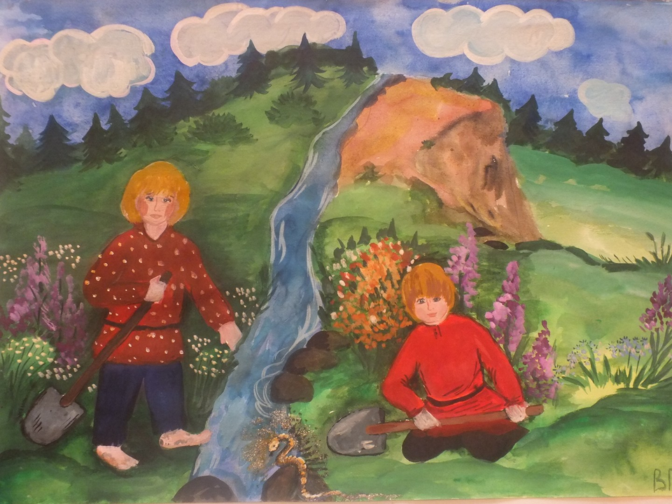 Детский рисунок - Голубая змейка