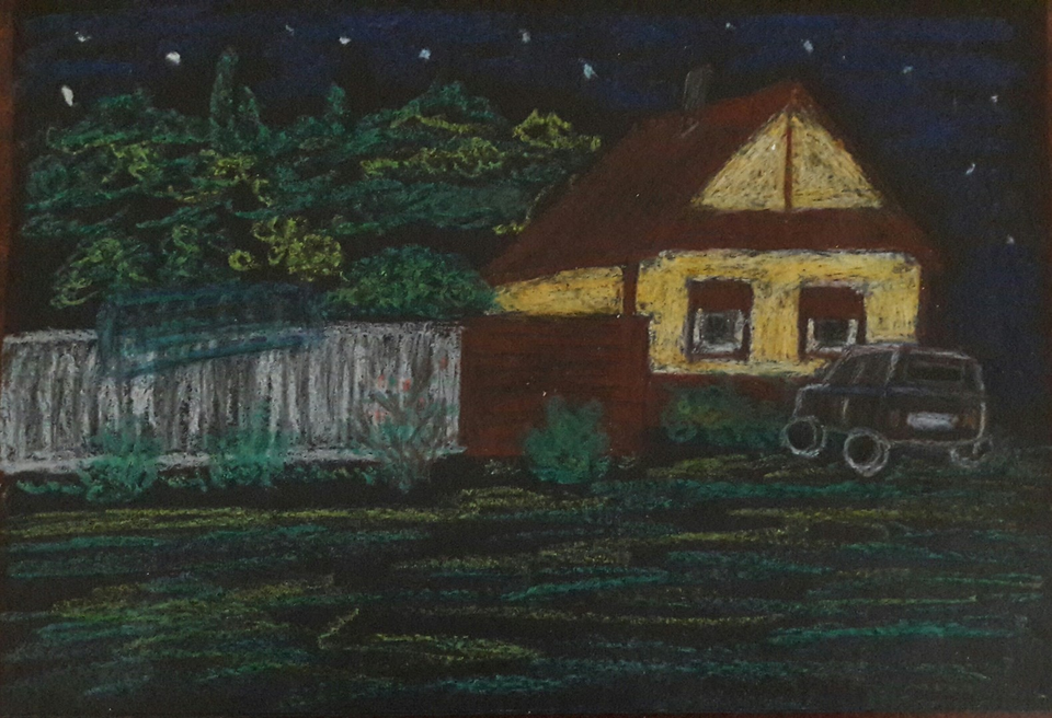 Детский рисунок - Лето в деревне