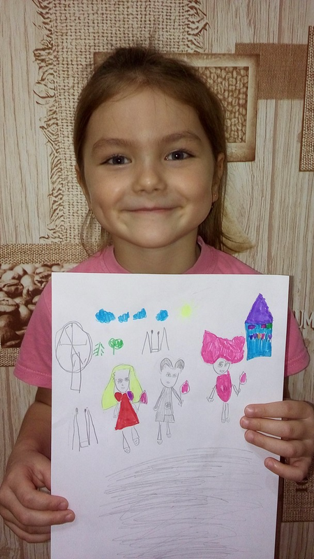 Детский рисунок - Кукутики идут в цирк
