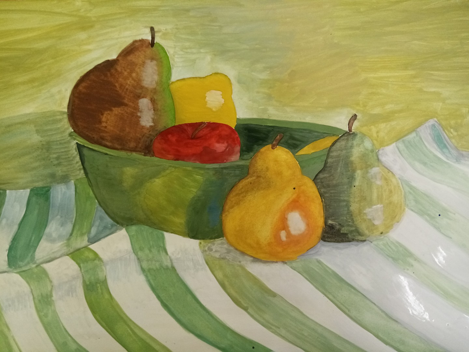 Детский рисунок - Натюрморт с грушами